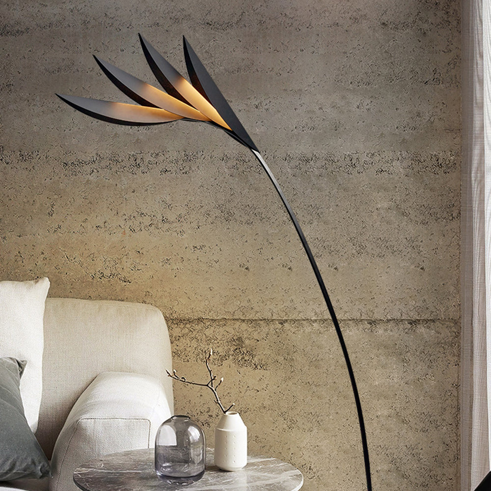 Clifford Modern Leaf Floor Lamp, Black, Metal, Living Room - Lumpaz