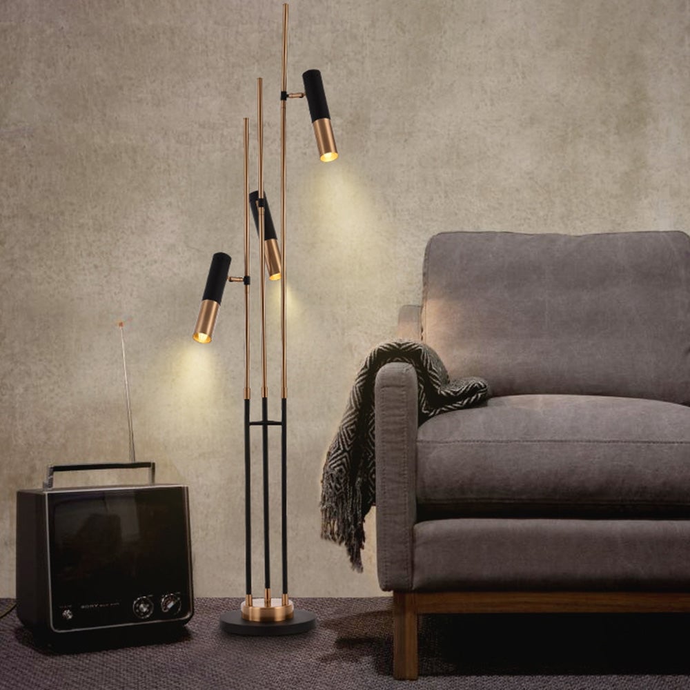 Salgado Modern Tall Metal 3 Bulb Floor Lamp, Black - Lumpaz