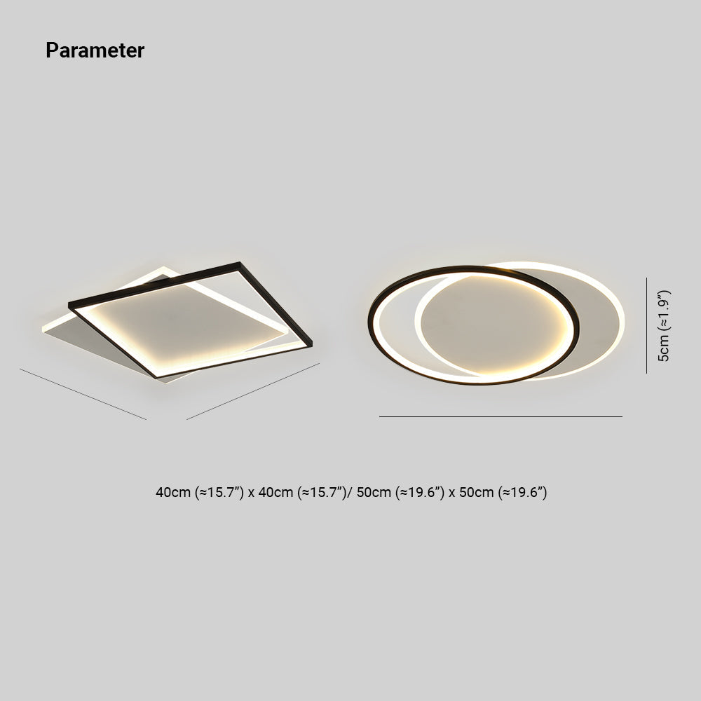 Quinn Modern Square/ Round Flush Mount Ceiling Light, Black with White - Lumpaz