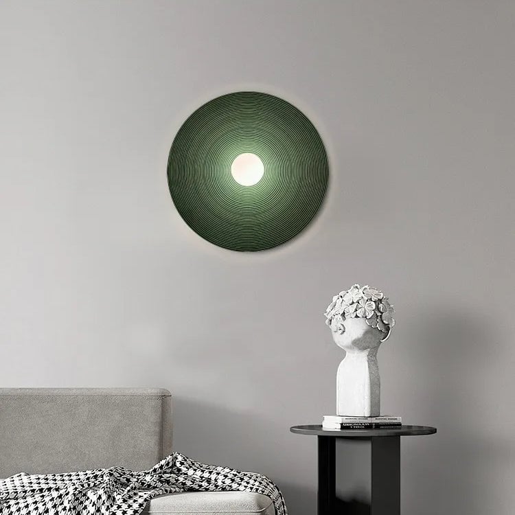 Elif Modern Round Indoor Wall Lamp Wood/White/Green Bedroom Living Room - Lumpaz