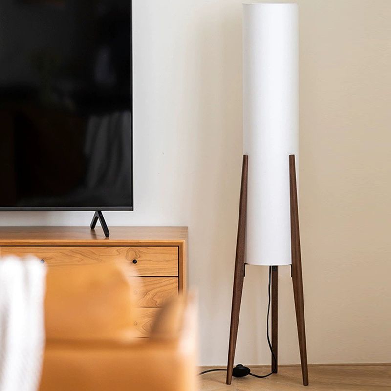 Ozawa Contemporary Cylinder Tripod Wood Glass Floor Lamp, Brown - Lumpaz