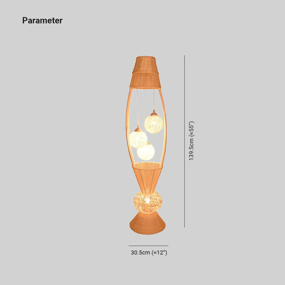 Muto Retro Fish Basket Multi Head Bamboo Floor Lamp - Lumpaz