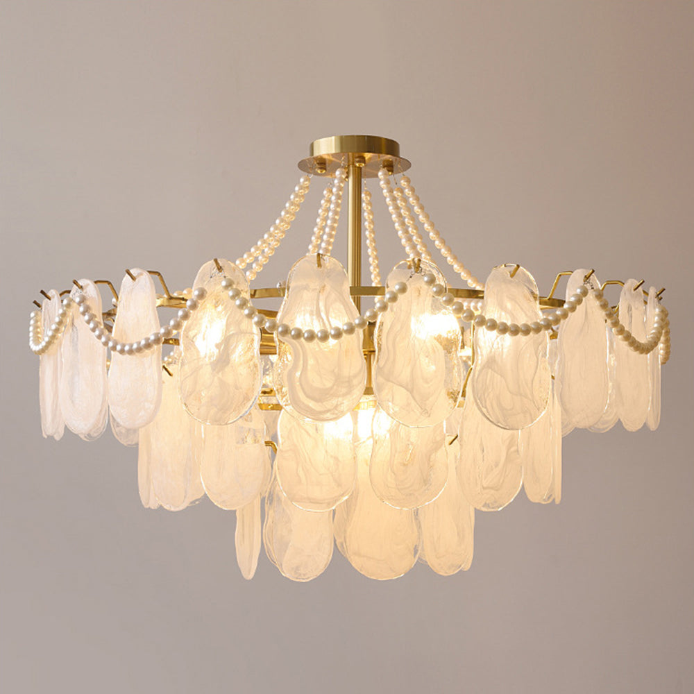 Kirsten Elegant Pearl/Glass/Metal Chandelier, White - Lumpaz