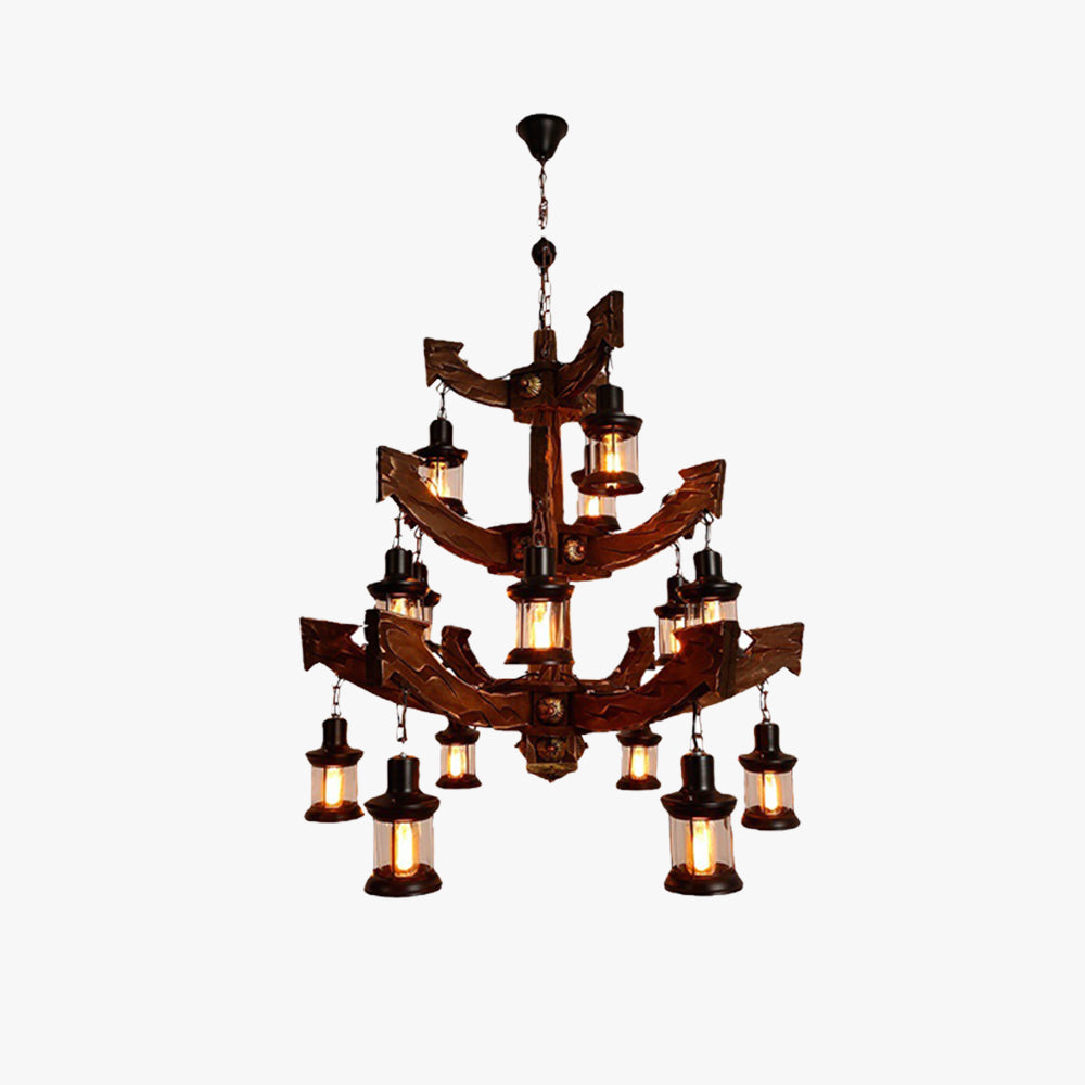 Austin Retro 14 Lantern Wood/Metal Chandelier Living Room/Bedroom - Lumpaz