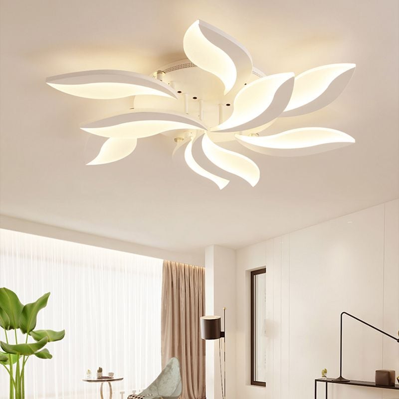 Hana Minimalist Art Deco Flower Flush Mount Ceiling Light, White, Living Room - Lumpaz