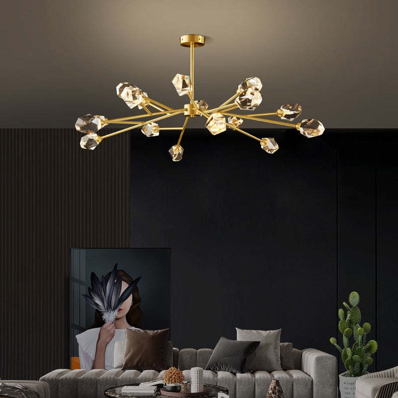 Kristy Luxurious Crystal Chandelier Living Room Golden - Lumpaz