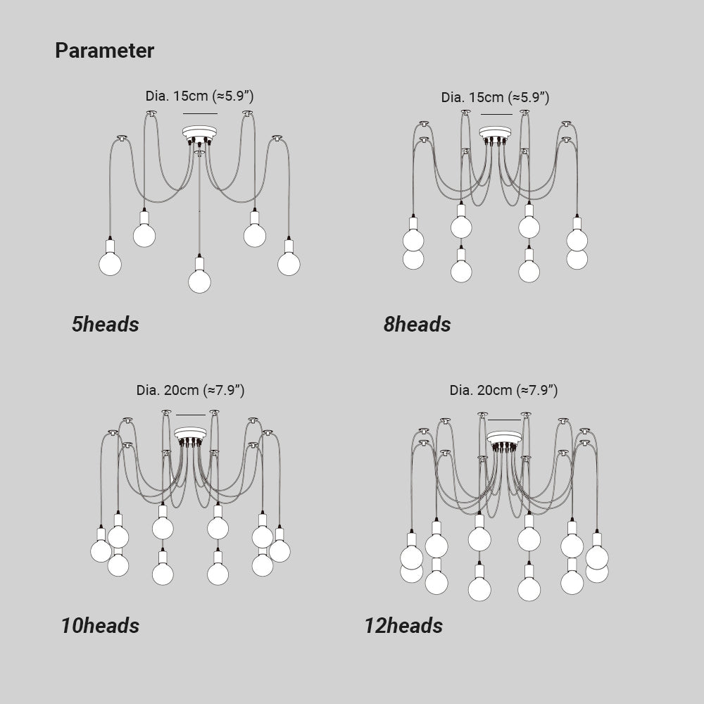 Alessio Retro Country LED Spider Chandelier, Black/White - Lumpaz