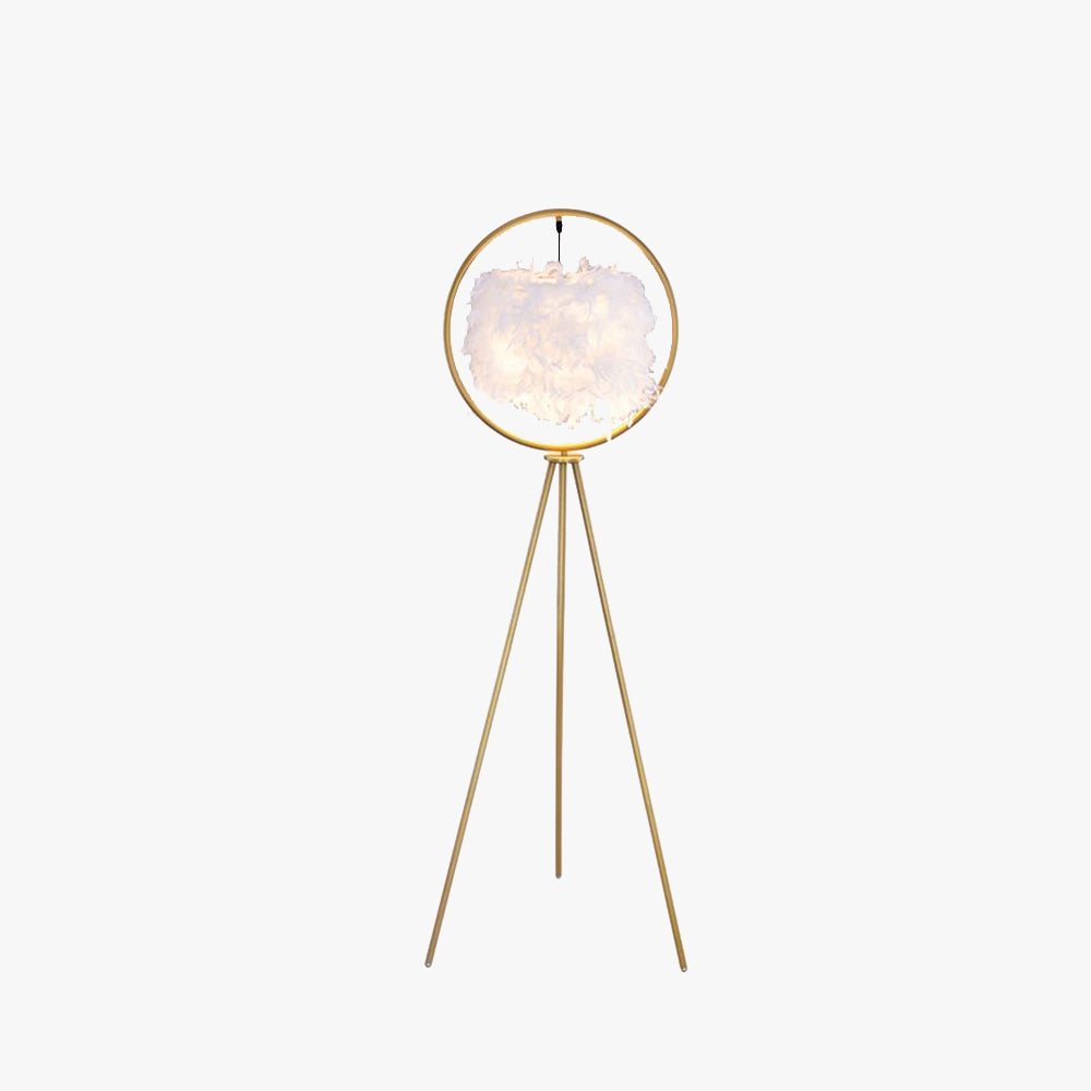 O'Moore Elegant Feather Ring Tripod Floor Lamp, Black/Gold - Lumpaz