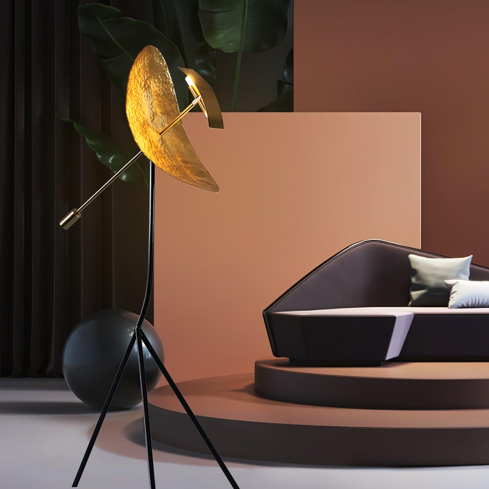 Salgado Floor Lamp Tripod Reflection Postmodern, Metal, Gold, Living Room - Lumpaz