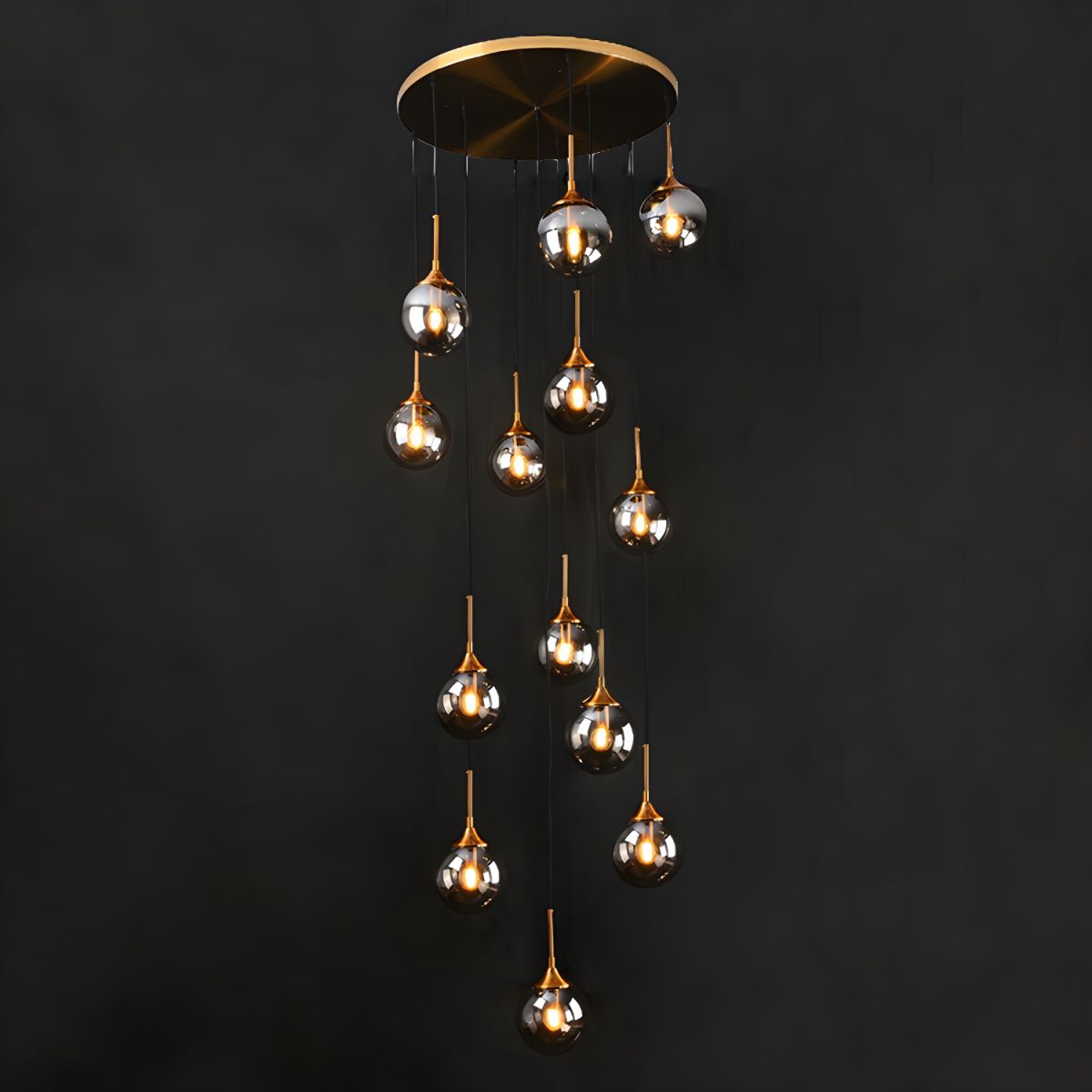 Hailie Modern Spiral Ball Glass Staircase Chandelier, Clear/Amber/Smoke Gray - Lumpaz