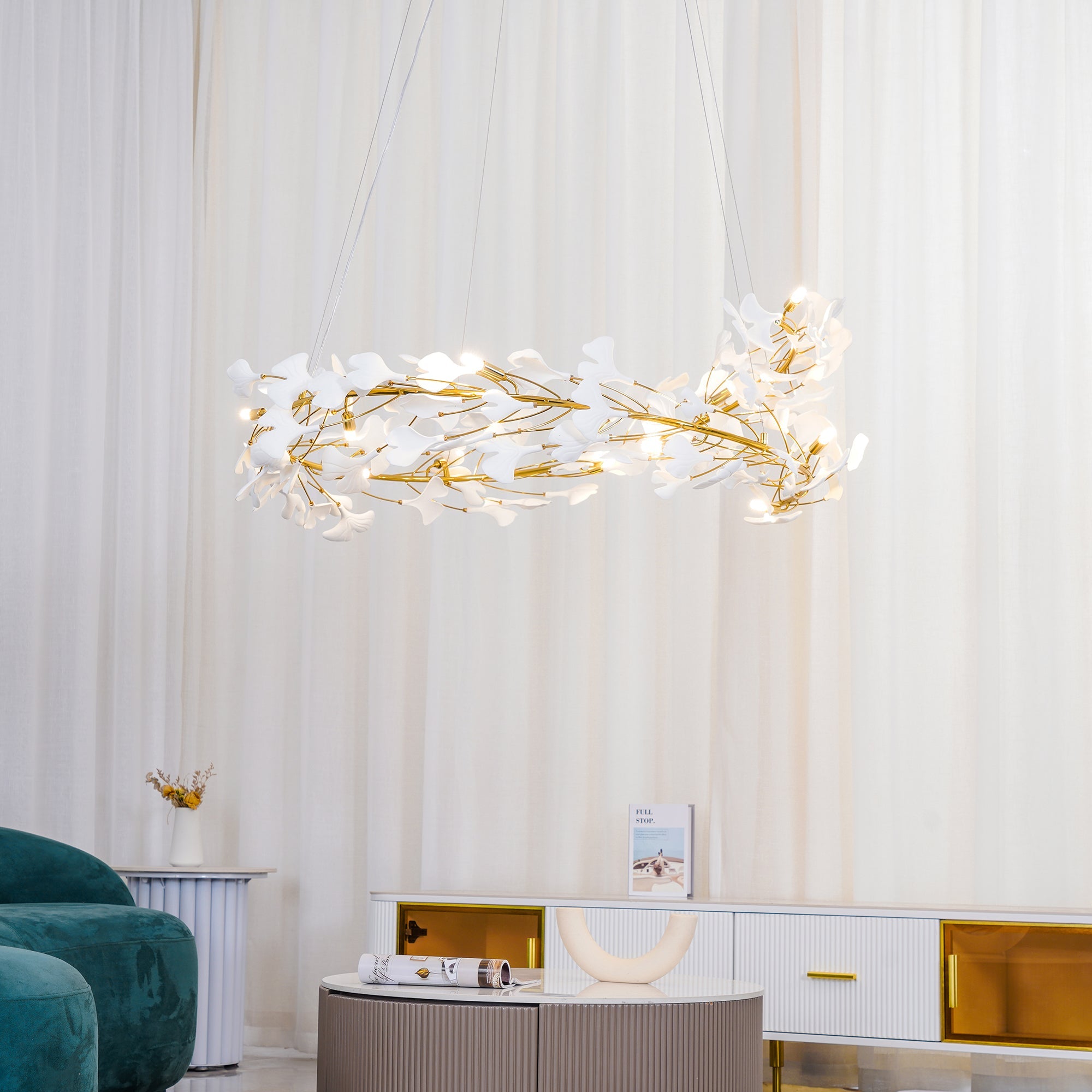 Olivia GinkLuxe Modern Golden LED Chandelier, Metal & Ceramic - Lumpaz
