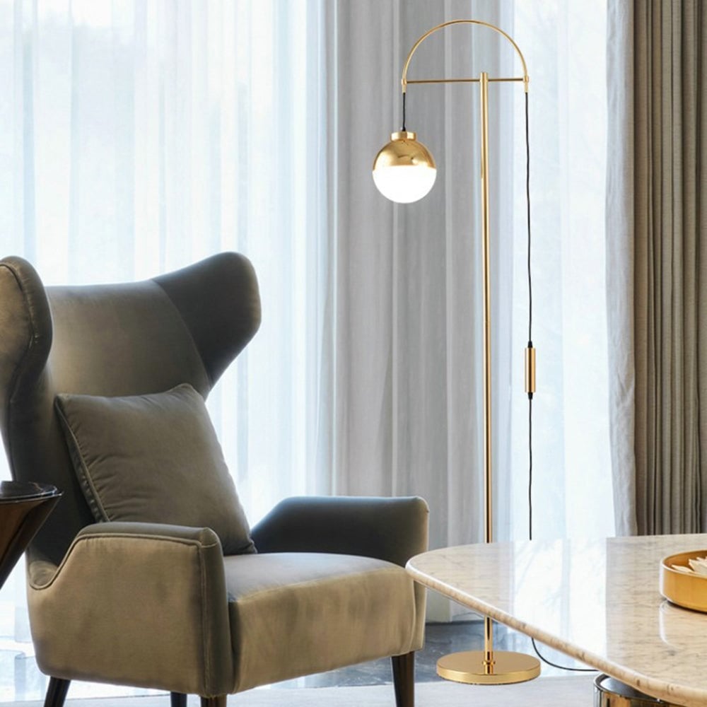 Valentina Modern Arch Glass/Metal Floor Lamp, Gold - Lumpaz
