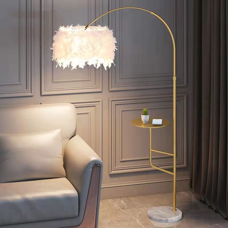 O'Moore Elegant Arc Metal Feather Floor Lamp With Table - Lumpaz
