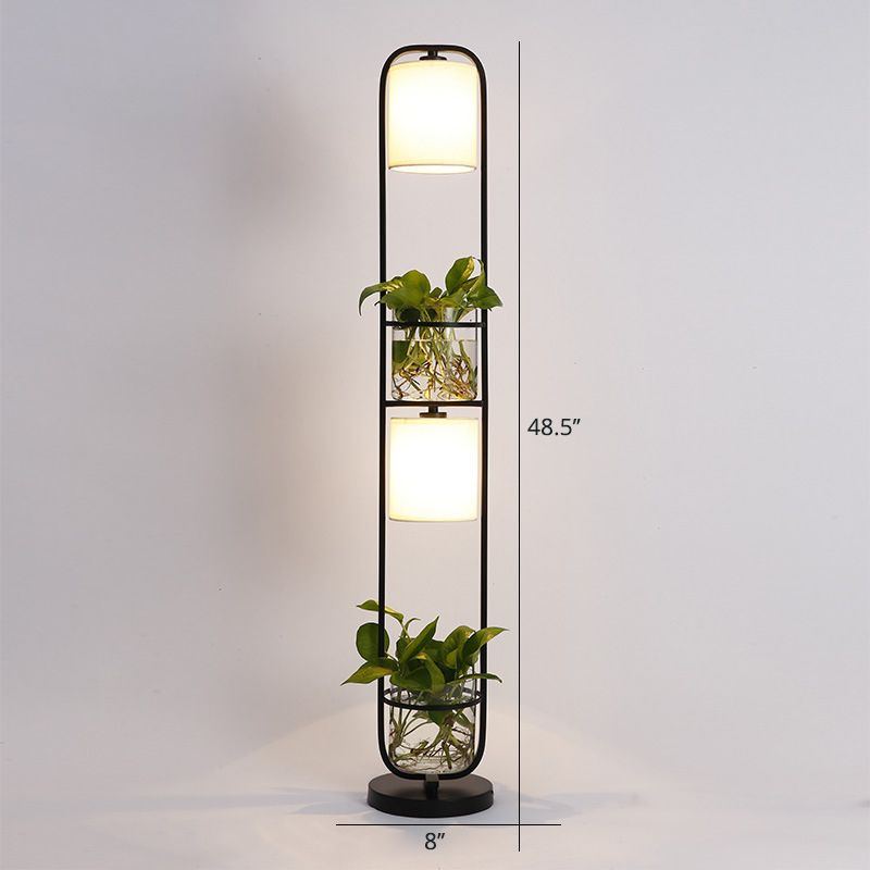 Eryn Simple Cylinder 2-Light Heads Floor Lamp with Planters, Black/White/Gold - Lumpaz