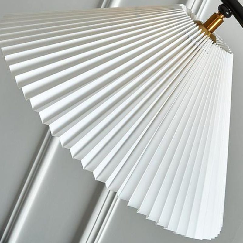 Ozawa Retro Pleated Metal & Wood Floor Lamp /w Bedside Table - Lumpaz