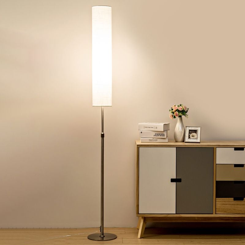 Eryn Minimalist Metal and Fabric Cylindrical White Floor Lamp - Lumpaz