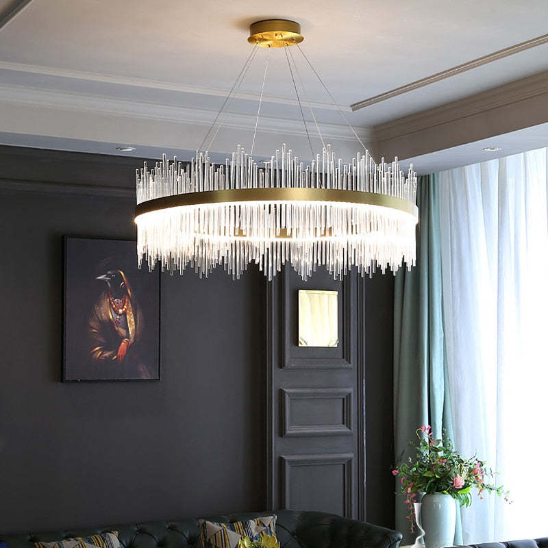 Marilyn Modern Round/Rectangular Chain Chandelier, Gold - Lumpaz