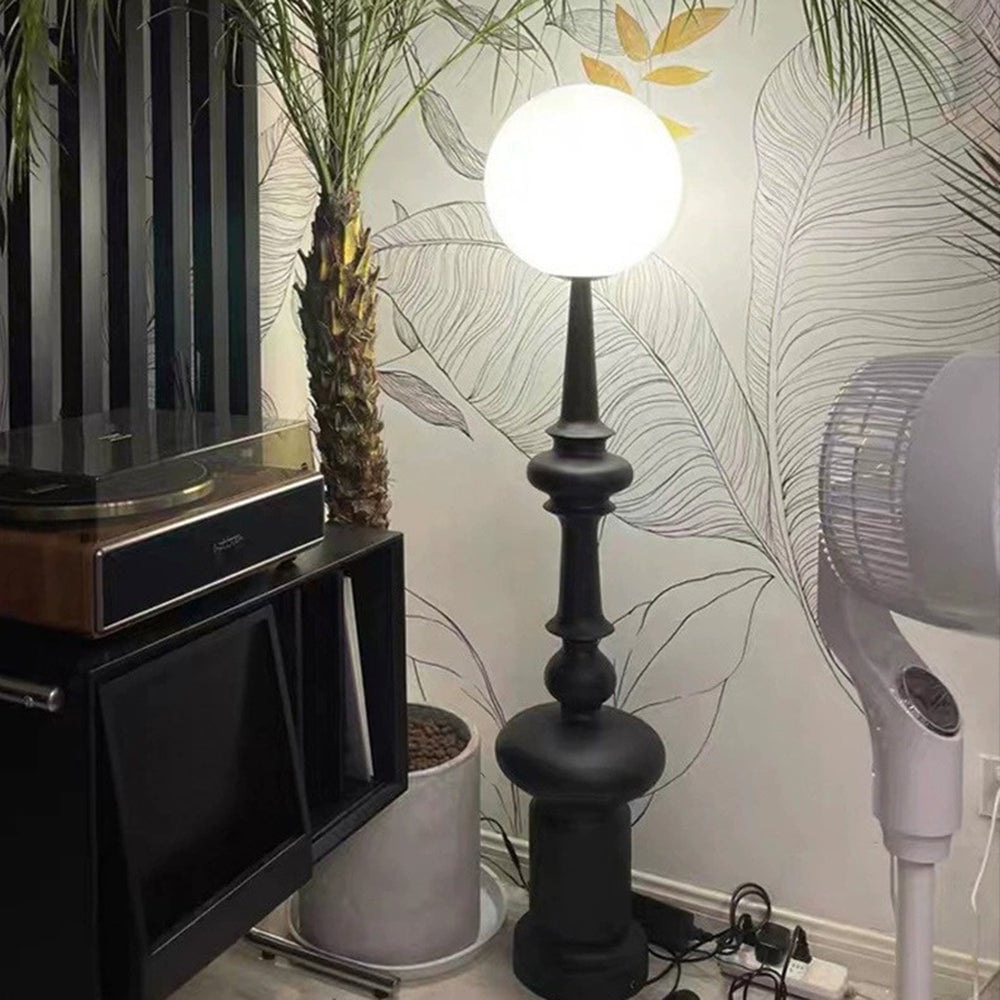 Salgado Retro Column Glass/Resin Floor Lamp, Black, Bedroom - Lumpaz