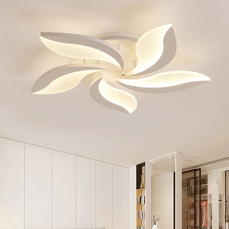 Hana Minimalist Art Deco Flower Flush Mount Ceiling Light, White, Living Room - Lumpaz