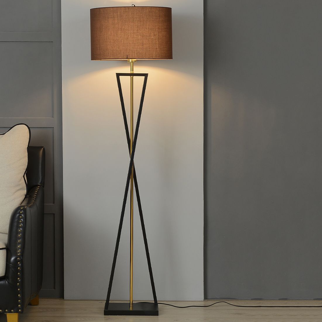 Eryn Retro Cylinder Tripod Metal  Fabric Multi Color Floor Lamp - Lumpaz