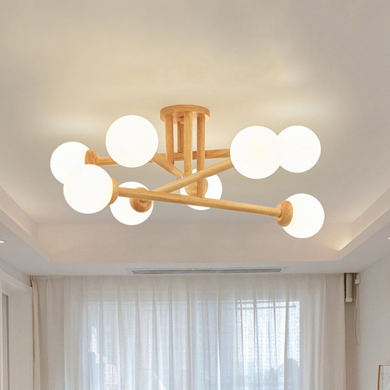 Ozawa Modern Globe Wood/Glass Flush Mount Ceiling Light - Lumpaz