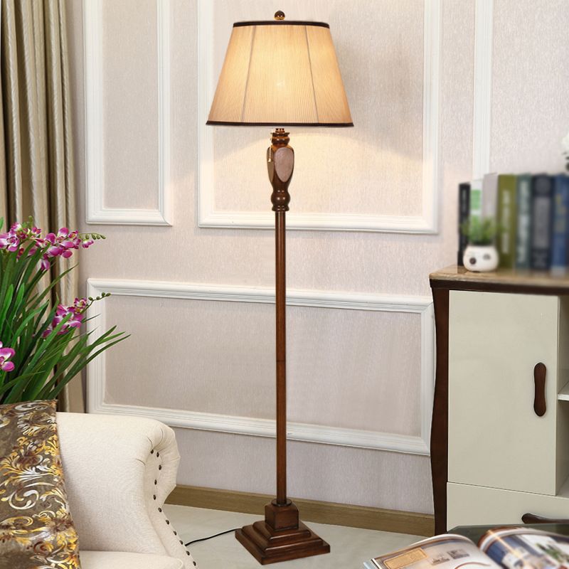 Eryn Retro Drum Fabric Metal Floor Lamp, Beige/Khaki - Lumpaz