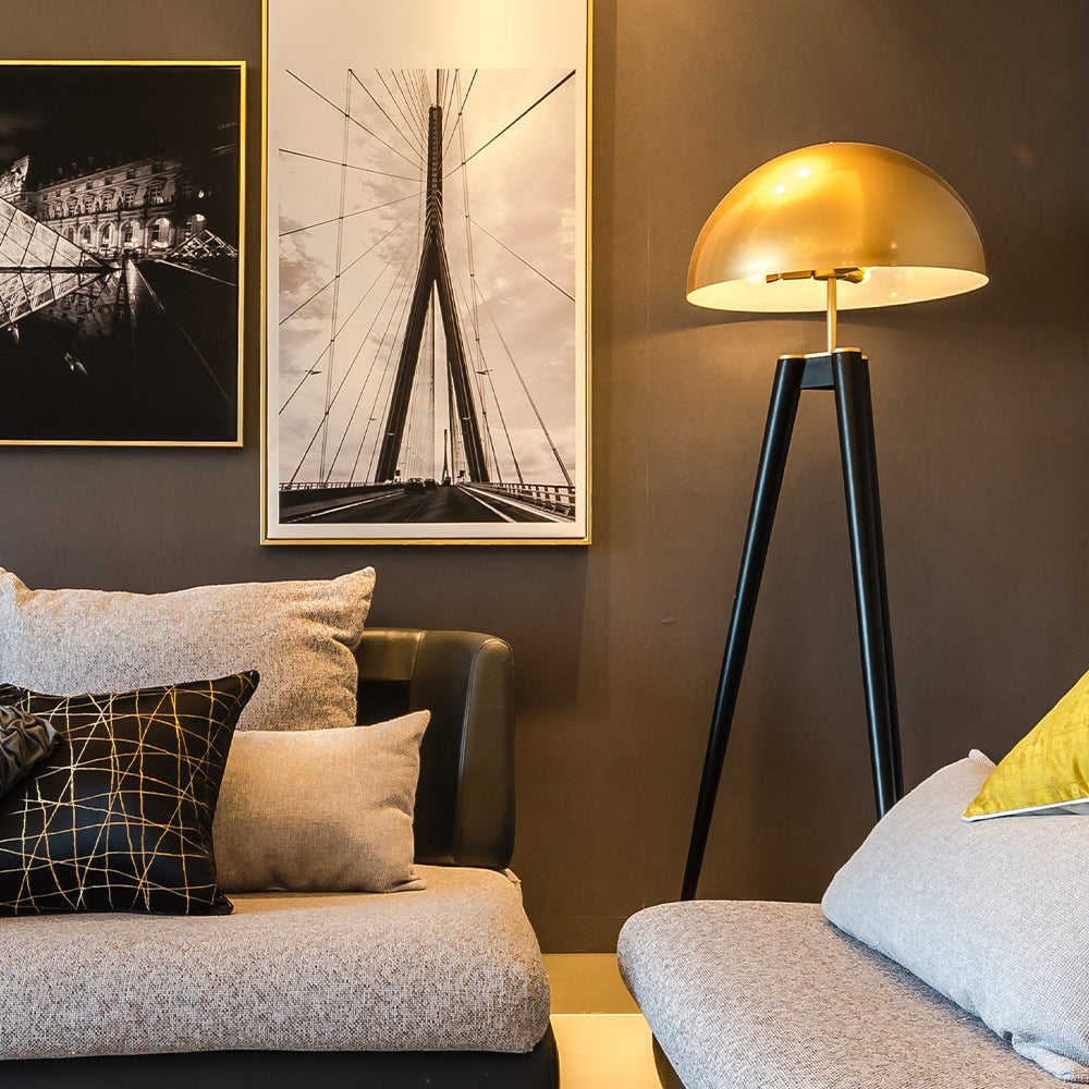Carins Modern Metal Tripod Floor Lamp, Black/Gold - Lumpaz