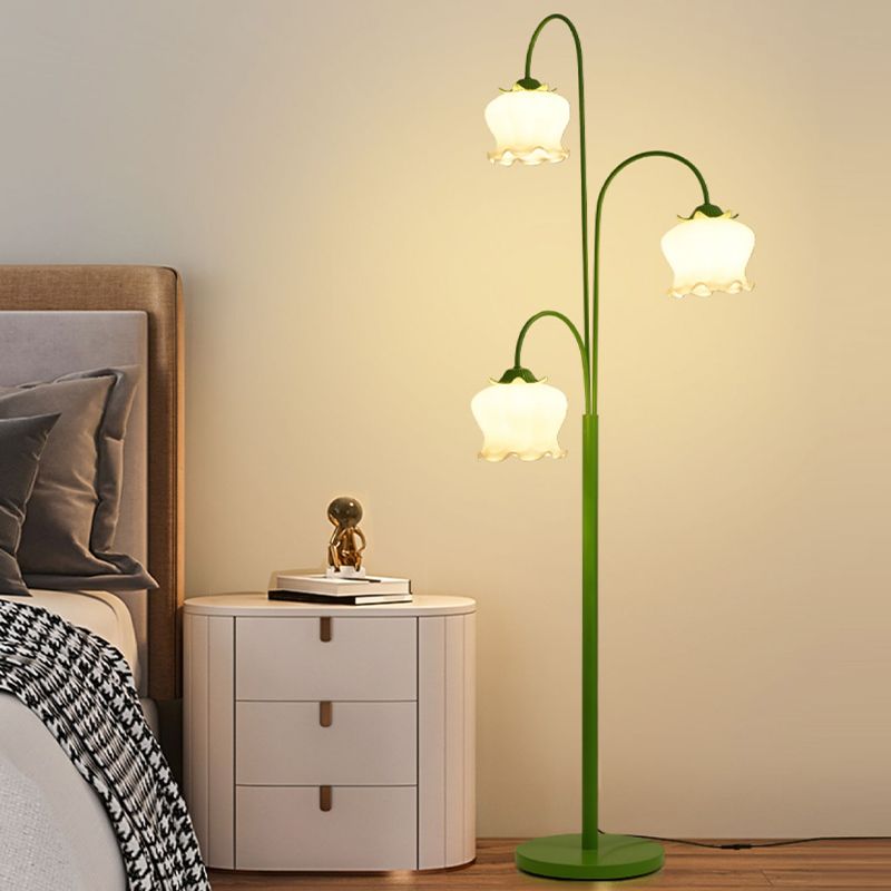 Lily Green Shade Flower Floor Lamp, Metal/Glass, Living Room/Bedroom - Lumpaz