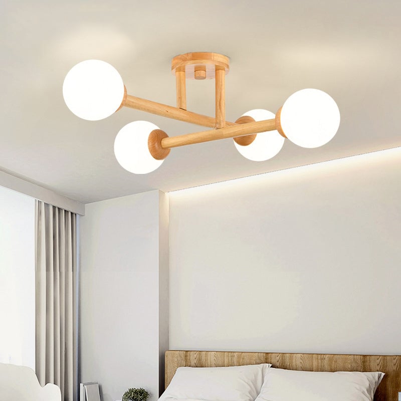 Ozawa Modern Globe Wood/Glass Flush Mount Ceiling Light - Lumpaz