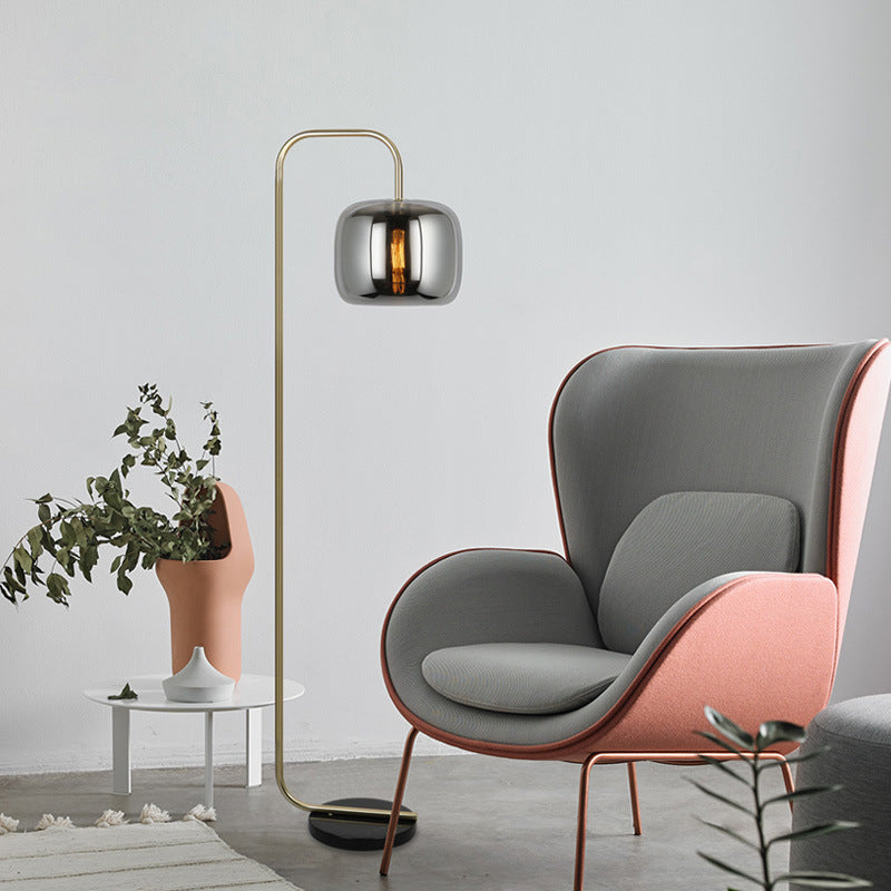 Hailie Minimalist Modern Arc Smoky Gray Metal/Glass Floor Lamp - Lumpaz