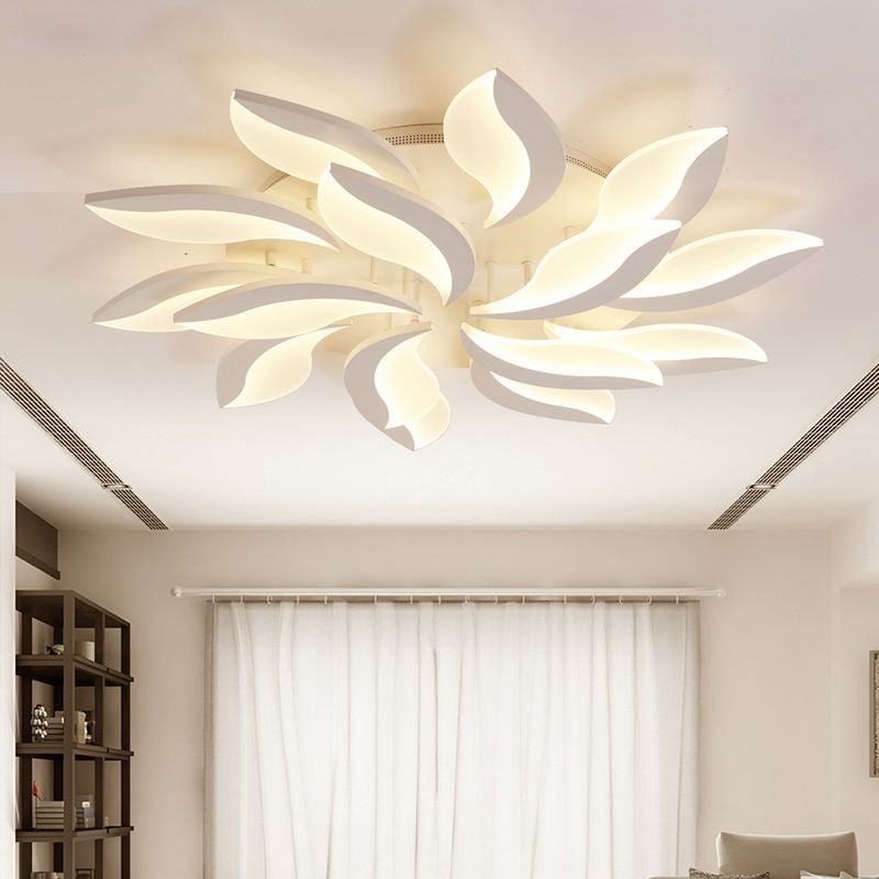 Hana Minimalist Art Deco Flower Flush Mount Ceiling Light, White, Living Room - Lumpaz