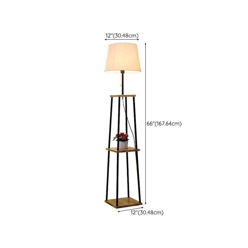 Eryn Modern Cone Metal Fabric Floor Lamp /w Shelf ,Black - Lumpaz