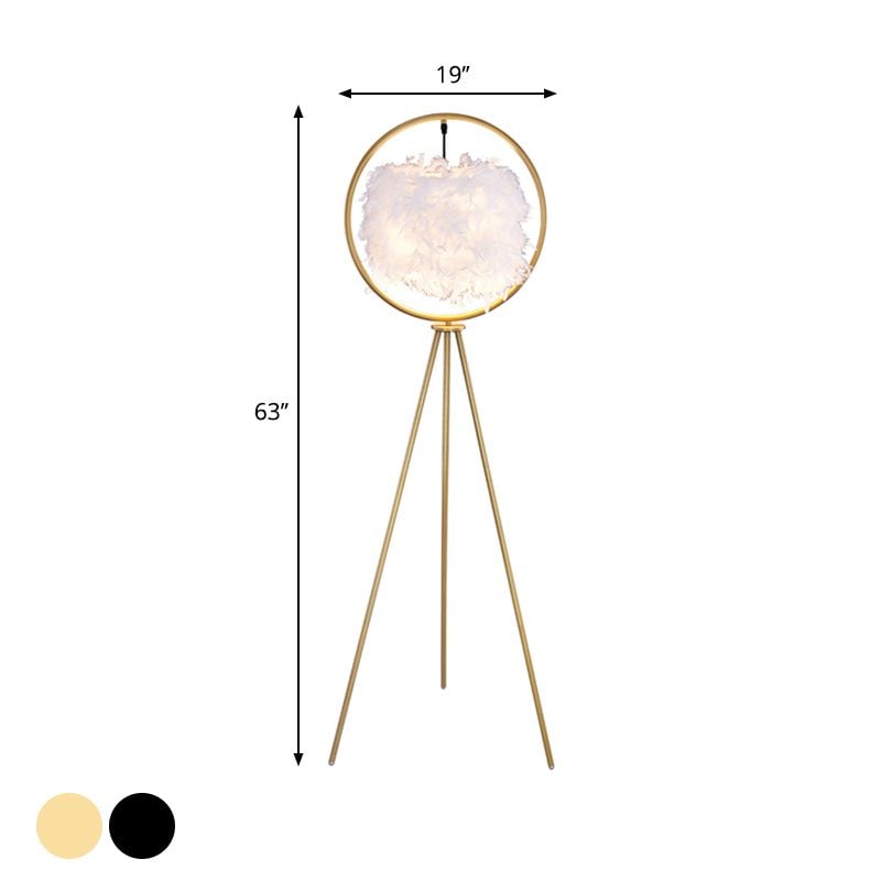 O'Moore Elegant Feather Ring Tripod Floor Lamp, Black/Gold - Lumpaz