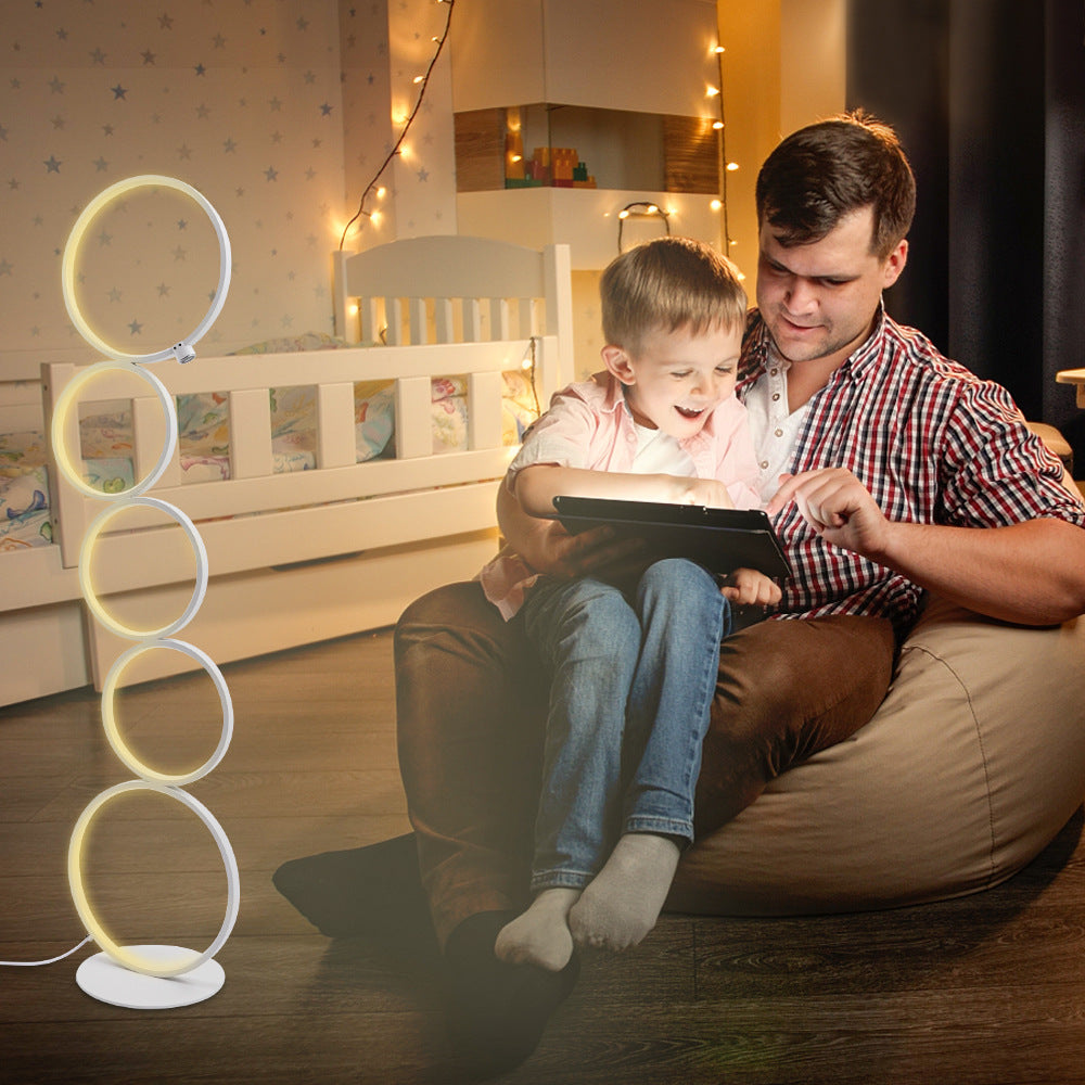 Arisha Floor Lamp Multi-ring Modern, Metal/Silicon, White/Black, Bedside - Lumpaz