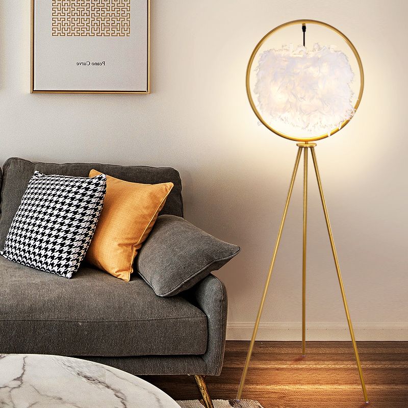 O'Moore Elegant Feather Ring Tripod Floor Lamp, Black/Gold - Lumpaz