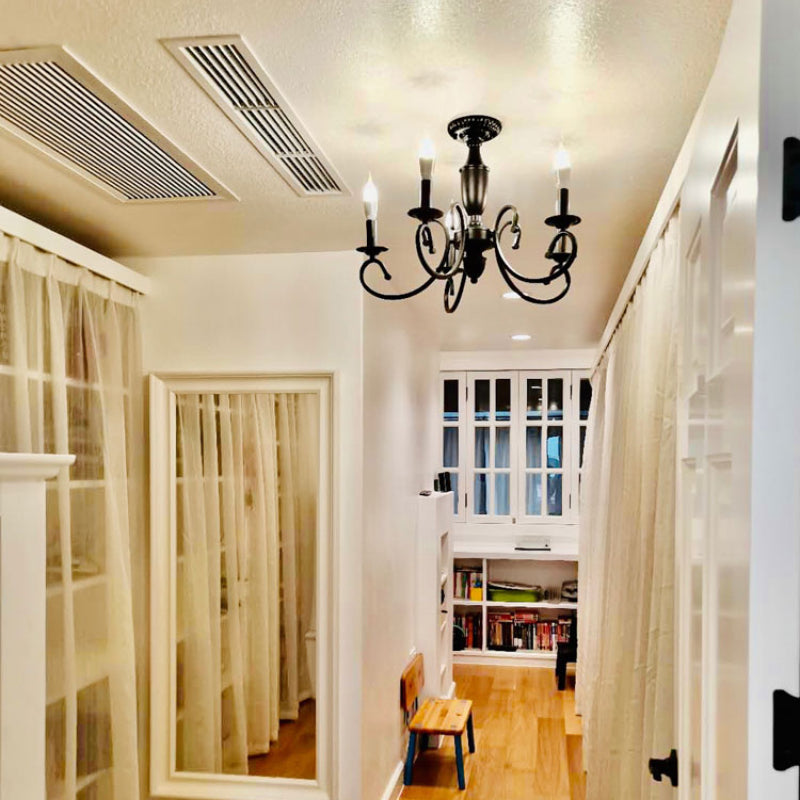 Silva Creative Retro Candle Chandelier Black Metal Bedroom - Lumpaz