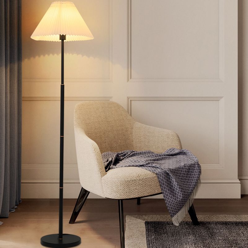 Ozawa Modern Pleated Metal Fabric Floor Lamp, White/Green/Apricot - Lumpaz