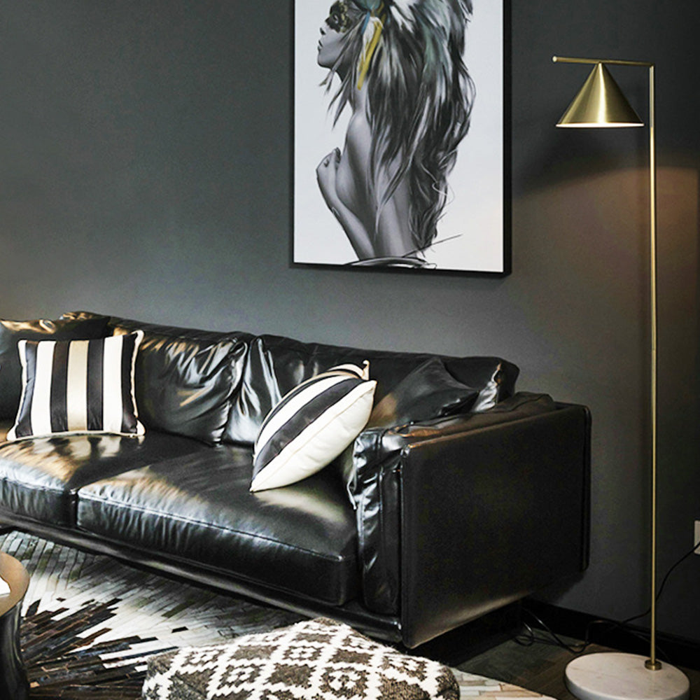 Carins Modern Geometric Marble Base Floor Lamp, Black/Gold - Lumpaz