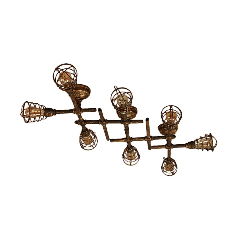 Alessio Industrial Metal Multi Flush Mount Ceiling Light, Brass - Lumpaz
