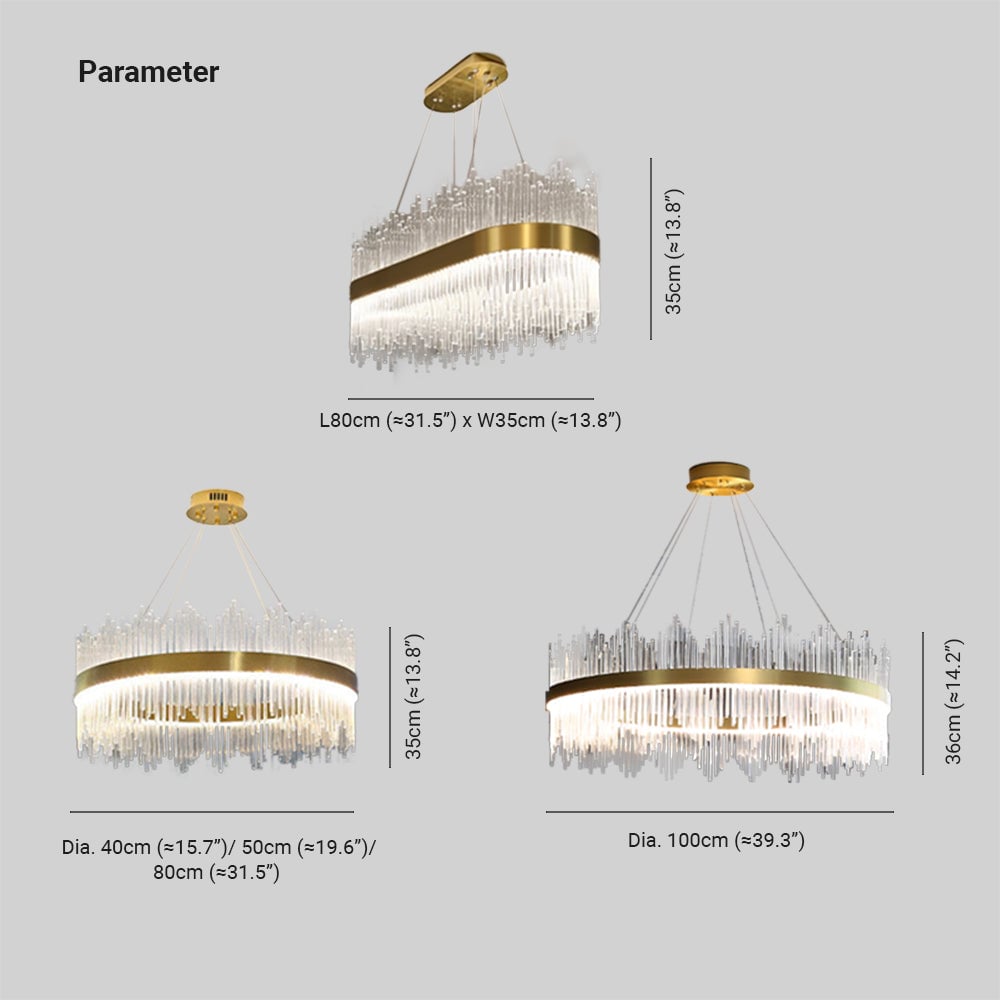 Marilyn Modern Round/Rectangular Chain Chandelier, Gold - Lumpaz