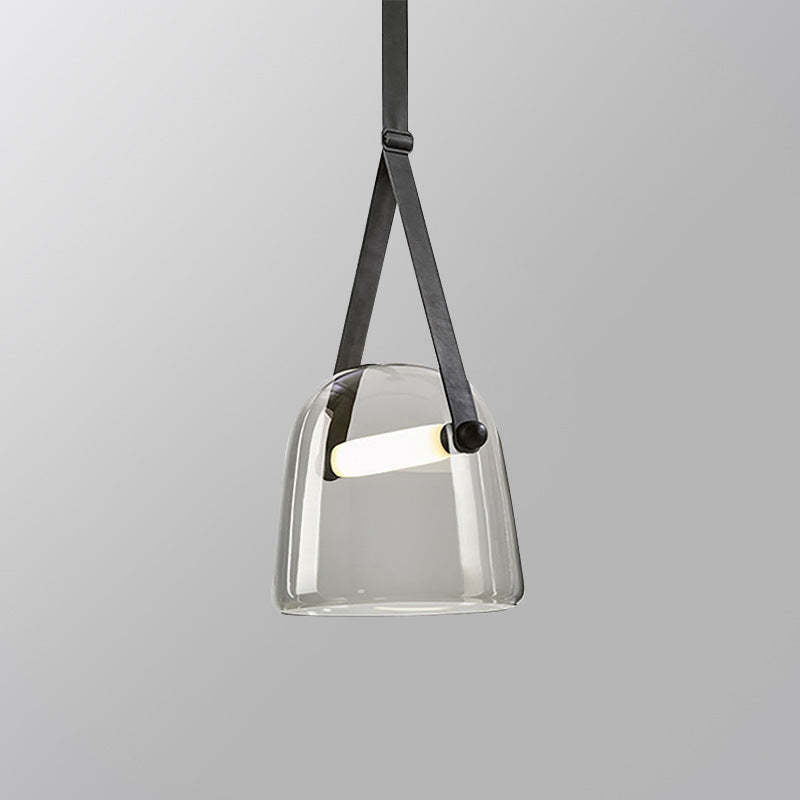 Modern Nordic Leather/Glass Pendant Light Gray/White Bedroom - Lumpaz