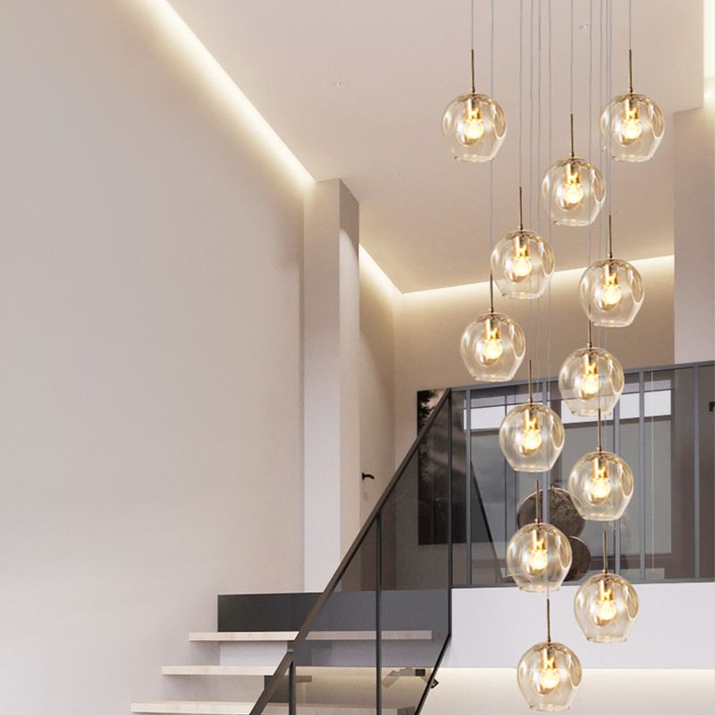 Hailie Modern Ball Glass Chandelier Gold Living Room Staircase - Lumpaz