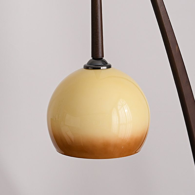 Ozawa Modern Dome Tripod Wood Glass Floor Lamp /w Table, Brown - Lumpaz