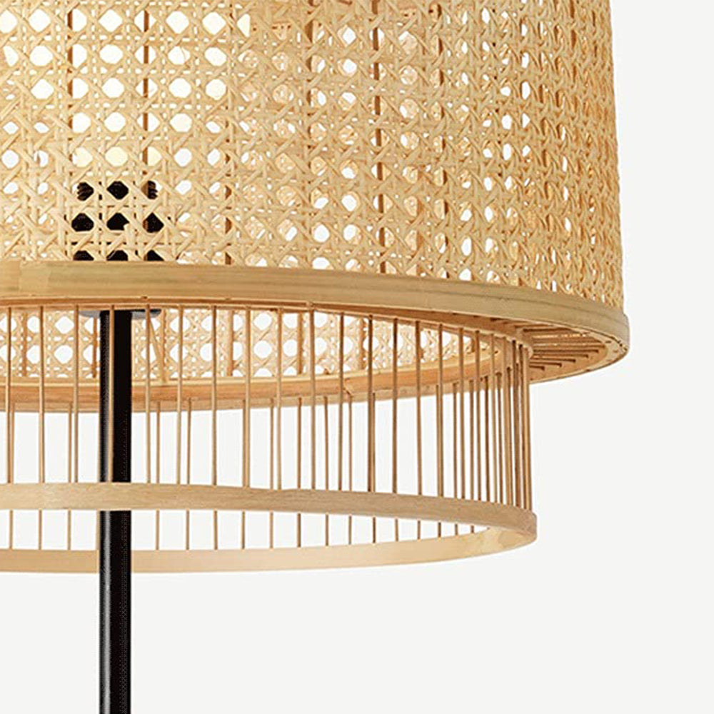 Ritta Zen Rattan/Willow Weave Tri-Layer Floor Lamp, Wood - Lumpaz