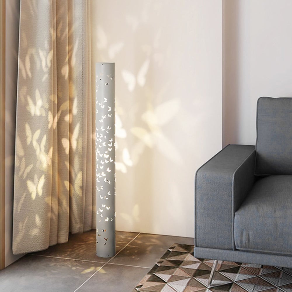 Kady Modern Cylinder Butterfly Metal Floor Lamp, Black/White - Lumpaz