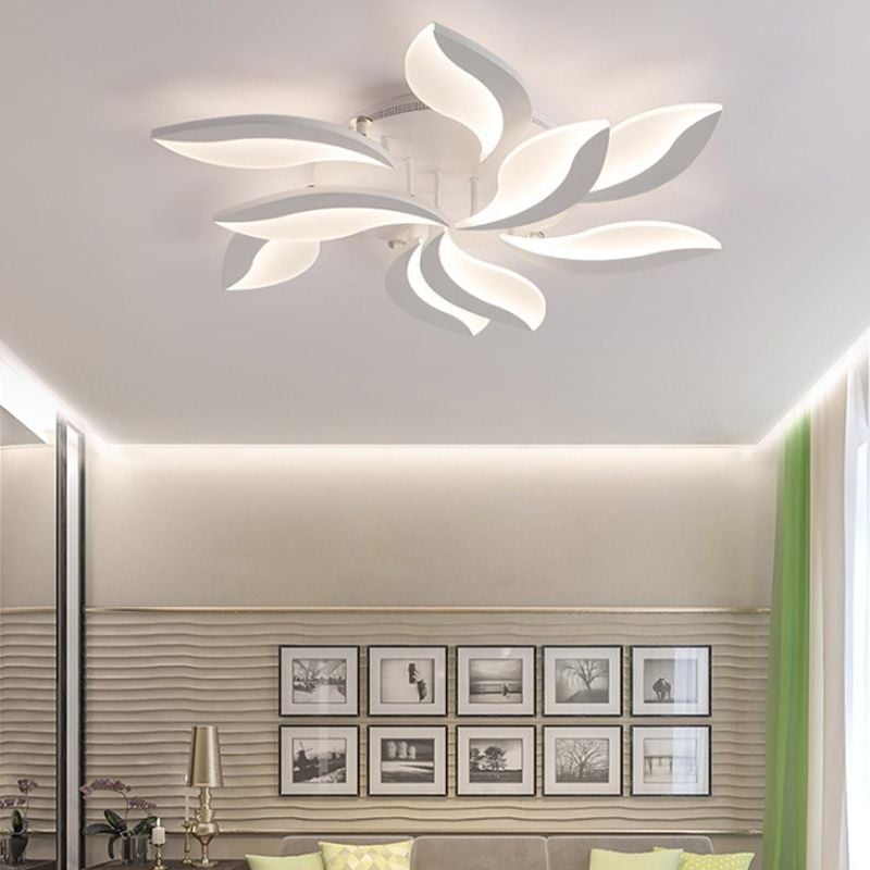 Hana Minimalist Art Deco Flower Flush Mount Ceiling Light, White, Living Room - Lumpaz