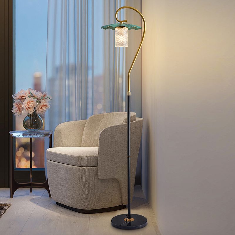 Carins Retro Lotus Metal Acrylic Floor Lamp, Gold/Green/Light - Lumpaz