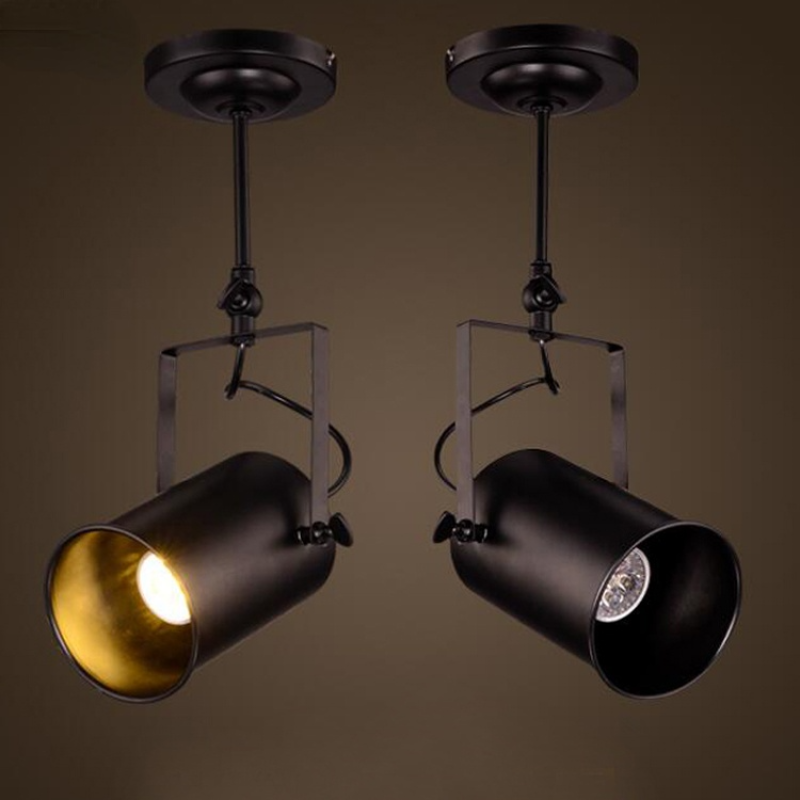 Alessio Vintage Adjustable Semi-Flush Mount Ceiling Light, Black - Lumpaz