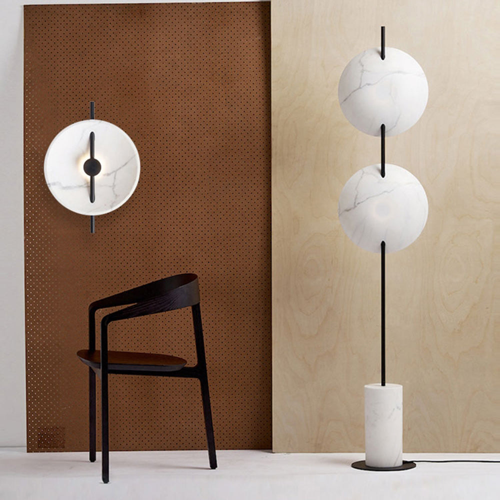 Salgado Modern Nordic Round Marble/Metal  Floor Lamp, White - Lumpaz