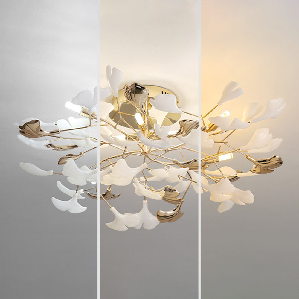 Olivia Elegant Leaf Ceramic/Metal Flush Mount Ceiling Light, Gold - Lumpaz